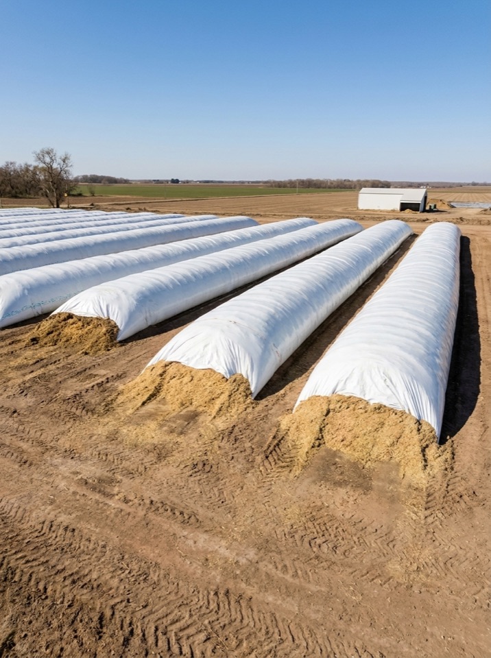 White LLDPE silage bags for dairy feed storage in California